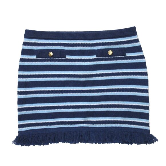 NWT J.Crew Cashmere Fringe-trim Sweater Skirt in Dark Evening Serenity Stripe S - Picture 3 of 7